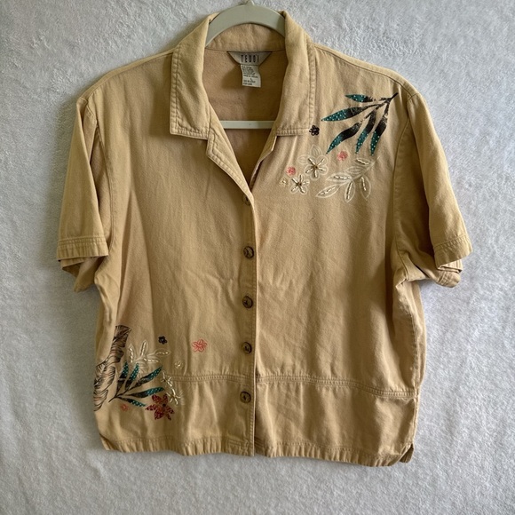 Teddi Beige Embroidered Button-Down Shirt - Picture 3 of 9